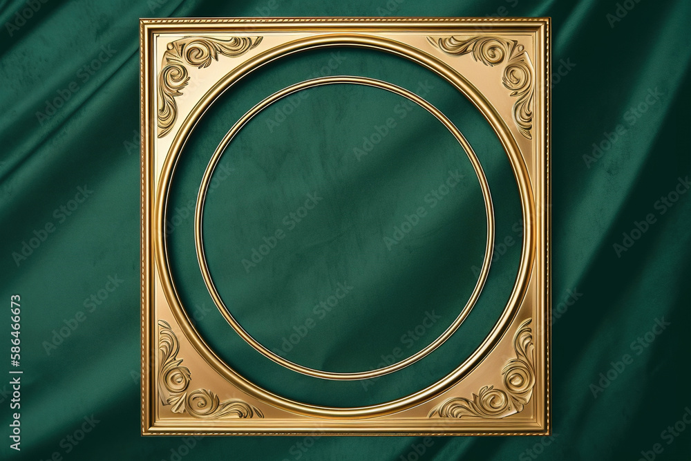 Wall mural Golden frame on green background. Created with Generative AI Technology