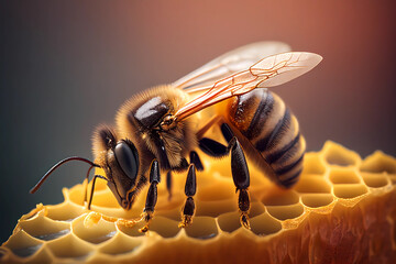 Close up of bee on flower,created with Generative AI technology.