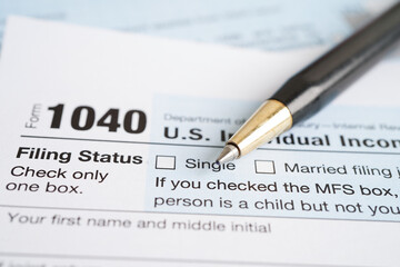 Tax form 1040 U.S. Individual Income Tax Return, business finance concept.