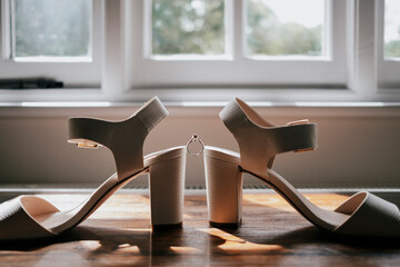 A pair of white  shoes for the bride