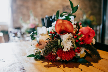 Bouquet of flowers on table