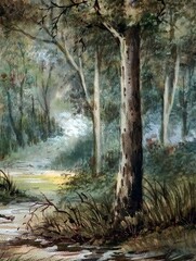 art  watercolor painting    forest , jungle , wild , woods