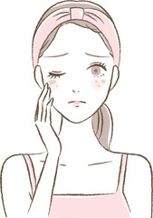 シミ・肝斑・色素沈着などの肌トラブルに悩む女性の顔のイラスト