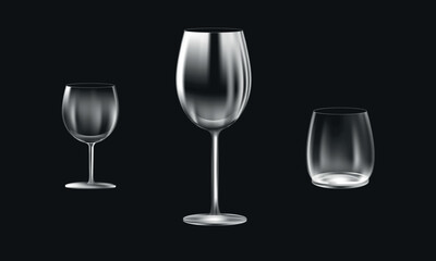 Wine, whiskey and brendy glasses vector illustration