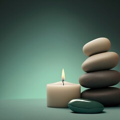 Fototapeta na wymiar Beauty Spa Concept Massage Stones With Towels And Candles In Natural Background. generative AI
