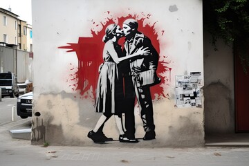 A stencil art piece featuring a political message or social commentary. Generative AI