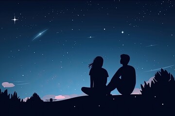 A vector graphic of a couple stargazing on a clear night. Generative AI
