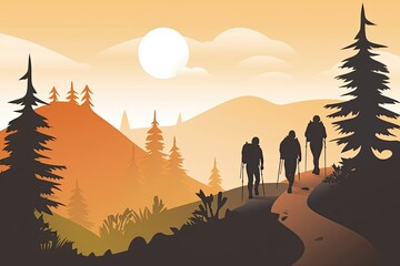 A group of friends is hiking on a mountain trail. Generative AI