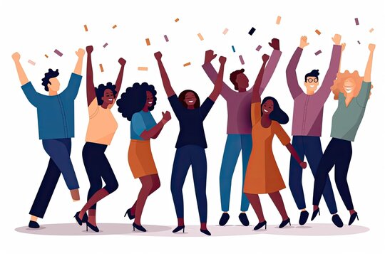 A vector illustration of a group of people celebrating a successful project. Generative AI