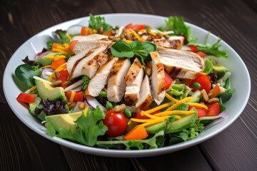 Healthy salad with fresh greens, vegetables, and lean protein. Generative AI