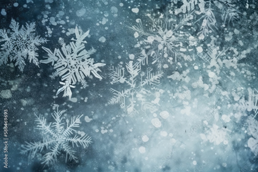Poster snowflakes on a frosted window with a blurred background. generative ai