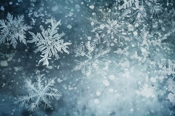 snowflakes on a frosted window with a blurred background. Generative AI