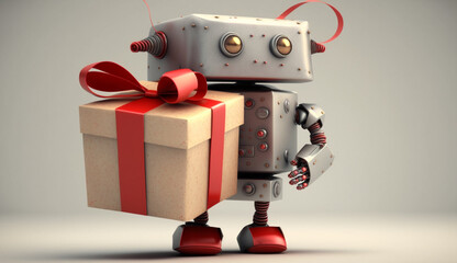 Fototapeta premium robot with a gift. Generative AI