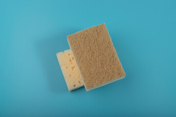Natural Sponge on Blue, Eco Brown Sponges, Eco Friendly Hygiene Accessory, Scotch Brite Dishwasher