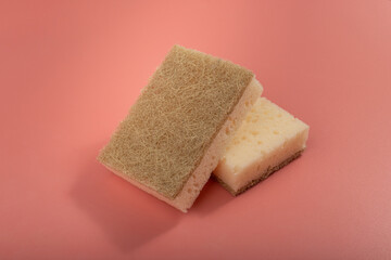 Natural Sponge on Pink, Eco Brown Sponges, Eco Friendly Hygiene Accessory, Scotch Brite Dishwasher
