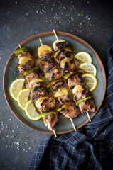 Traditional Greek Souvlaki served on the table 