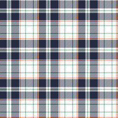 Plaid pattern in navy, white, green, orange - seamless pattern for textiles, apparel, tablecloths, blankets, scarves. Vector illustration.