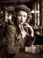 Elegant fashion woman dressed in retro art deco 20s style. Generative AI.