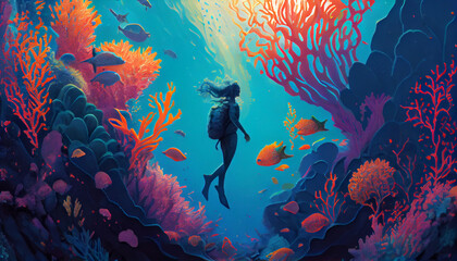 Fototapeta na wymiar Underwater world art painting Generative AI