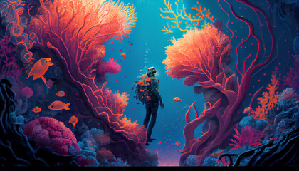 Obraz na płótnie Canvas Underwater world art painting Generative AI