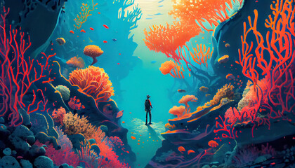 Fototapeta na wymiar Underwater world art painting Generative AI