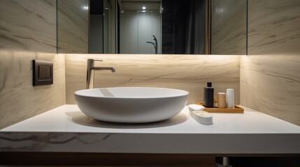 Naklejka na ściany i meble white shiny material lavatory with vintage faucet bathroom interior detail concept, image ai generate