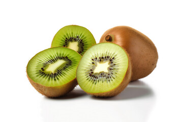 Fresh whole and sliced kiwi isolated on white background. Created with Generative AI Technology