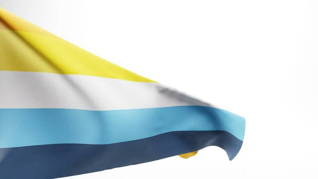 Waving aroace (aromantic asexual) pride flag against white background; 3D render
