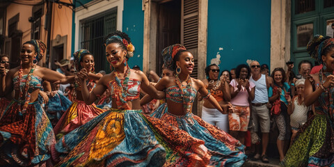 Vibrant Colors and Traditional Music: A Journey Through Brazilian Dance in S. Salvador - AI Generative