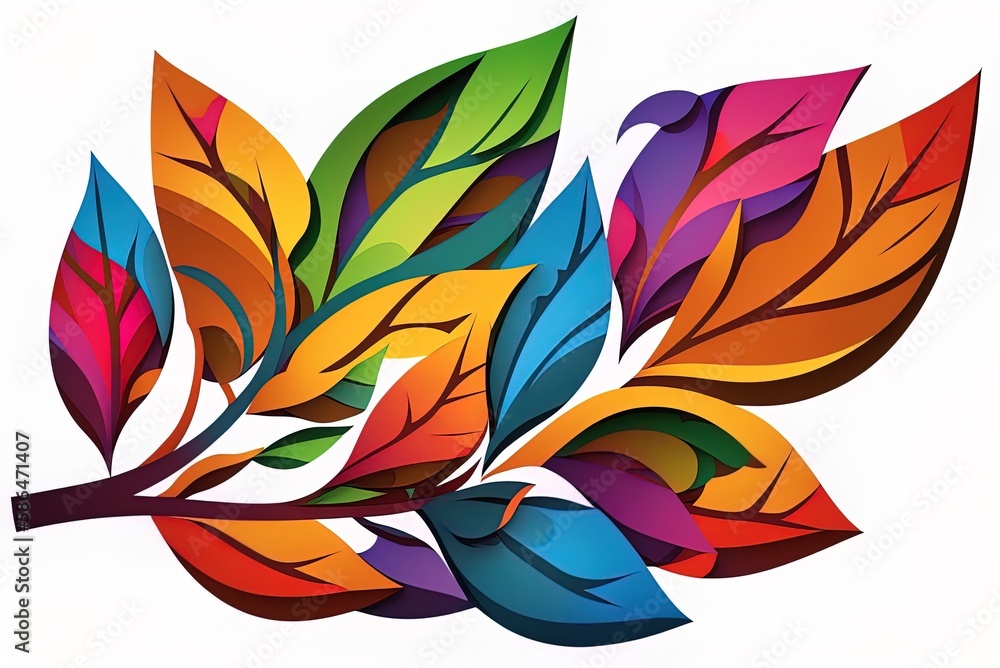 Poster abstract design with leaves of various colors generative ai