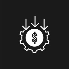 Money symbol with down arrow. Dollar icon isolated on black background  