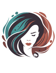 Illustration of a beautiful, inspirational and serene woman with closed eyes. Vector logo design. 