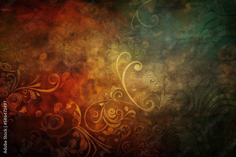 Poster vibrant background with swirling patterns and foliage. generative ai