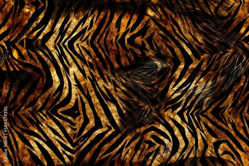 Aufkleber close-up view of a tiger stripe pattern fabric. generative ai