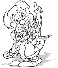 Drawing of a Circus Clown in a Checkered Jacket Pointing his Finger