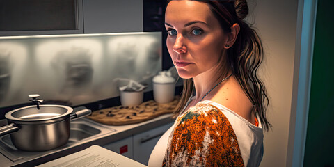 A confident housewife using the kitchen - Generative AI