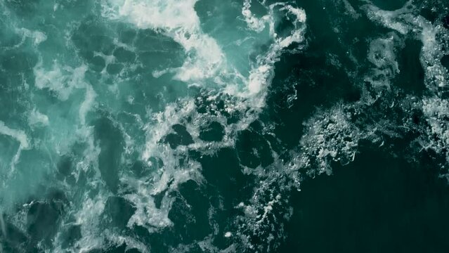 Stormy Waves Over Deep Blue Ocean In Caion Beach, Coruna Spain. Aerial Drone Shot