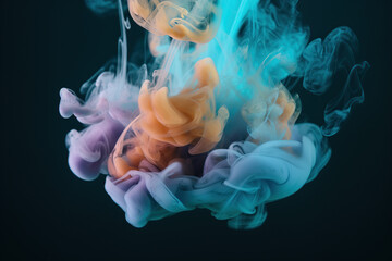 Fototapeta premium Abstract Modern black Background with graphic 3D Wave smoke, violet, Orange, and blue color, illustration generative AI.