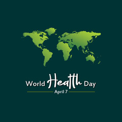 World Health Day. World Health Day is a global health awareness day celebrated every year on 7th April. With world map vector on fresh green background. Vector illustration design.
