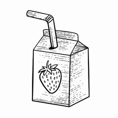 Hand drawn strawberry juice black color box package vector illustration.