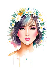 girl with colorful flower illustration