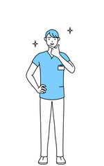 自信家のポーズを取る男性看護師、理学療法士、作業療法士、言語聴覚士、看護助手