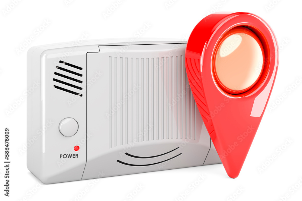 Poster carbon monoxide detector with map pointer, 3d rendering