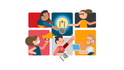 Business team working on project online via Internet stock illustration