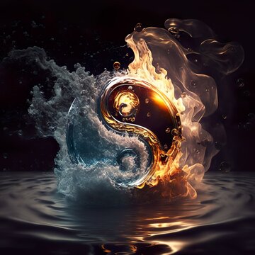 Tai Chi Symbol With Water & Fire