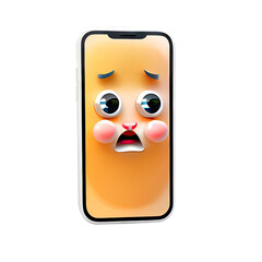 Cute surprised emoji smartphone emotions, 3D icon cartoon kawaii character illustration isolated background transparent png. Generative ai