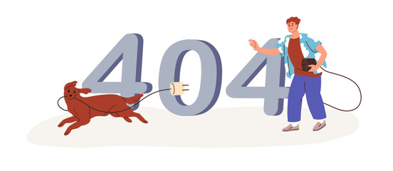 404, Page not Found error, access failure, internet disconnection concept. Wrong web-site problem, funny unloaded webpage design. Flat graphic vector illustration isolated on white background