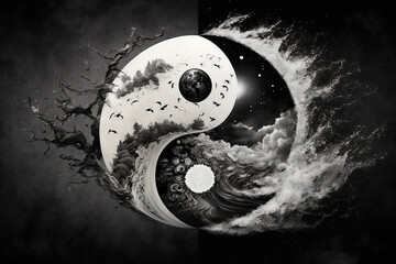 Abstract concept of Yin yang symbol, illustration