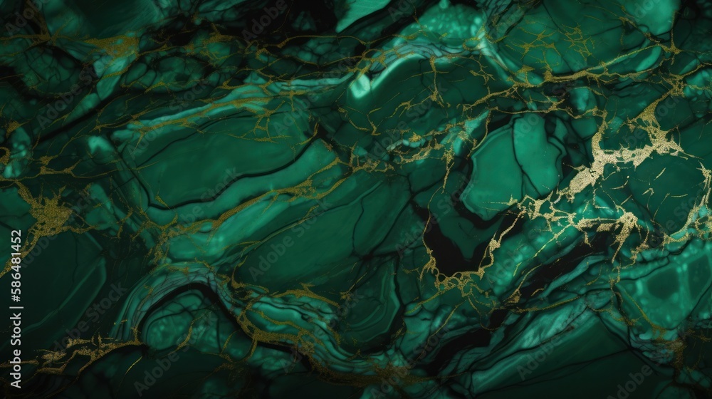 Poster polished green marble with gold veins. abstract background texture. generative ai
