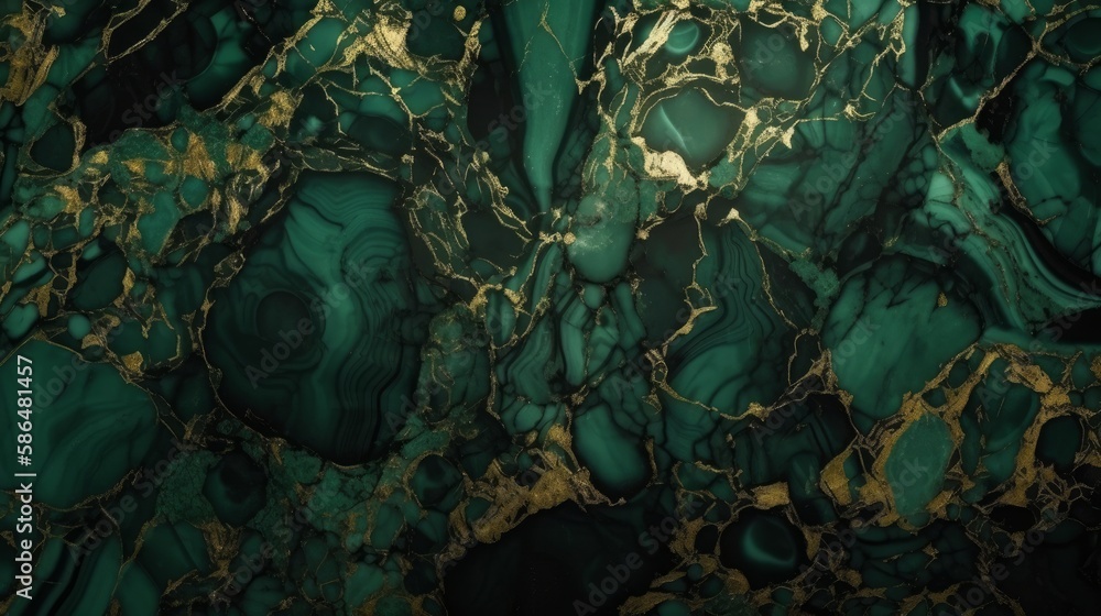 Poster polished green marble with gold veins. abstract background texture. generative ai